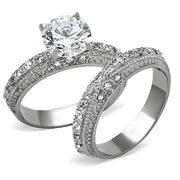 TK1228 - High polished (no plating) Stainless Steel Ring with AAA Grade CZ  in Clear-0