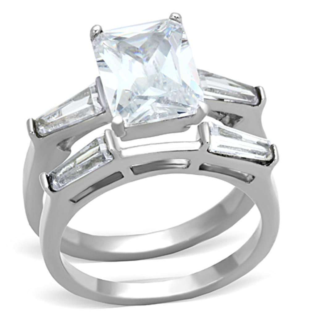 TK1229 - High polished (no plating) Stainless Steel Ring with AAA Grade CZ  in Clear-0