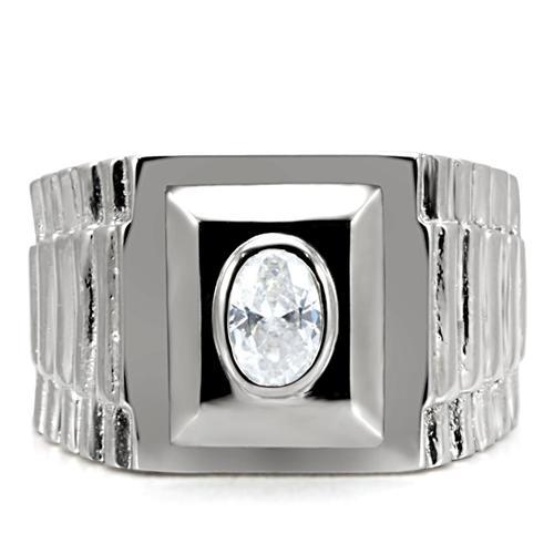 TK122 - High polished (no plating) Stainless Steel Ring with AAA Grade CZ  in Clear-2