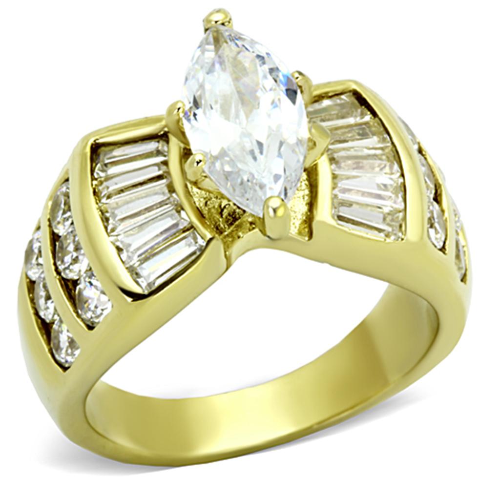TK1235 - IP Gold(Ion Plating) Stainless Steel Ring with AAA Grade CZ  in Clear-0