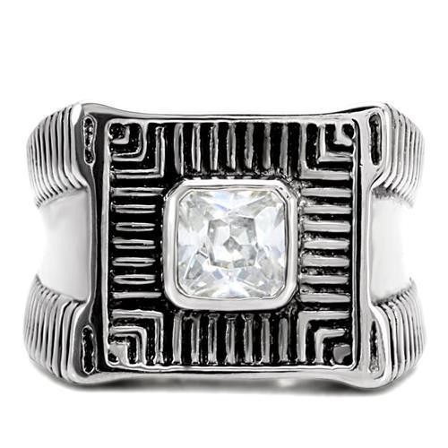 TK123 - High polished (no plating) Stainless Steel Ring with AAA Grade CZ  in Clear-2