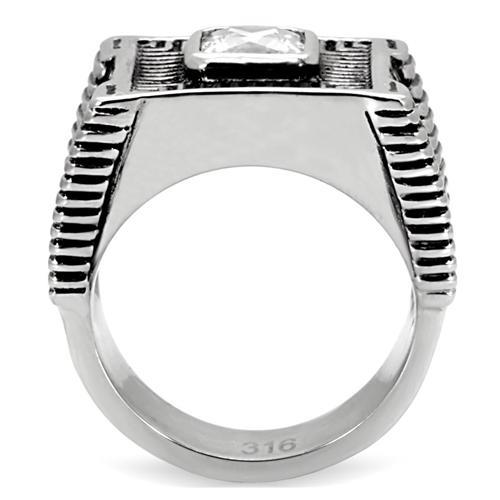 TK123 - High polished (no plating) Stainless Steel Ring with AAA Grade CZ  in Clear-3