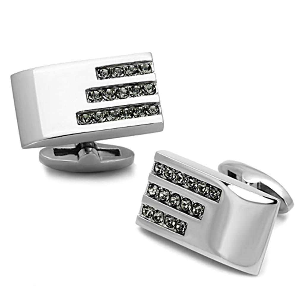 TK1241 - High polished (no plating) Stainless Steel Cufflink with Top Grade Crystal  in Black Diamond-0