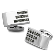 TK1241 - High polished (no plating) Stainless Steel Cufflink with Top Grade Crystal  in Black Diamond-0