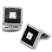 TK1242 - High polished (no plating) Stainless Steel Cufflink with Top Grade Crystal  in Clear-0