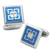 TK1244 - High polished (no plating) Stainless Steel Cufflink with Top Grade Crystal  in Clear-0