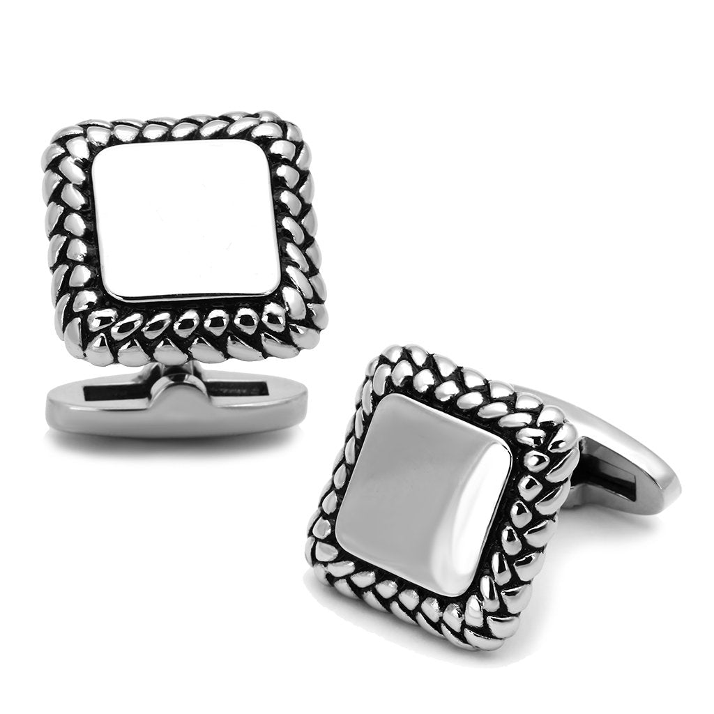TK1246 - High polished (no plating) Stainless Steel Cufflink with Epoxy  in Jet-0
