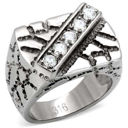 TK124 - High polished (no plating) Stainless Steel Ring with AAA Grade CZ  in Clear-0