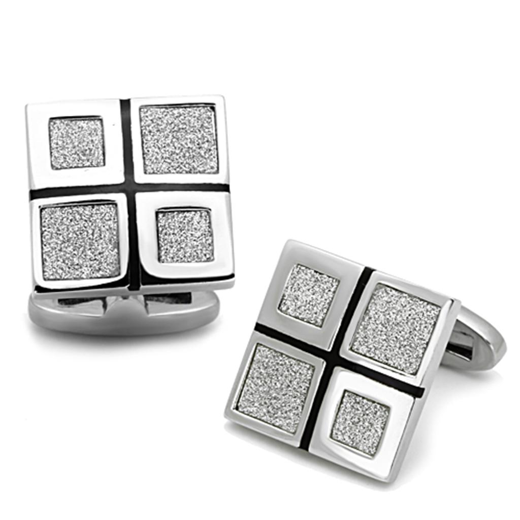 TK1255 - High polished (no plating) Stainless Steel Cufflink with Epoxy  in Jet-0