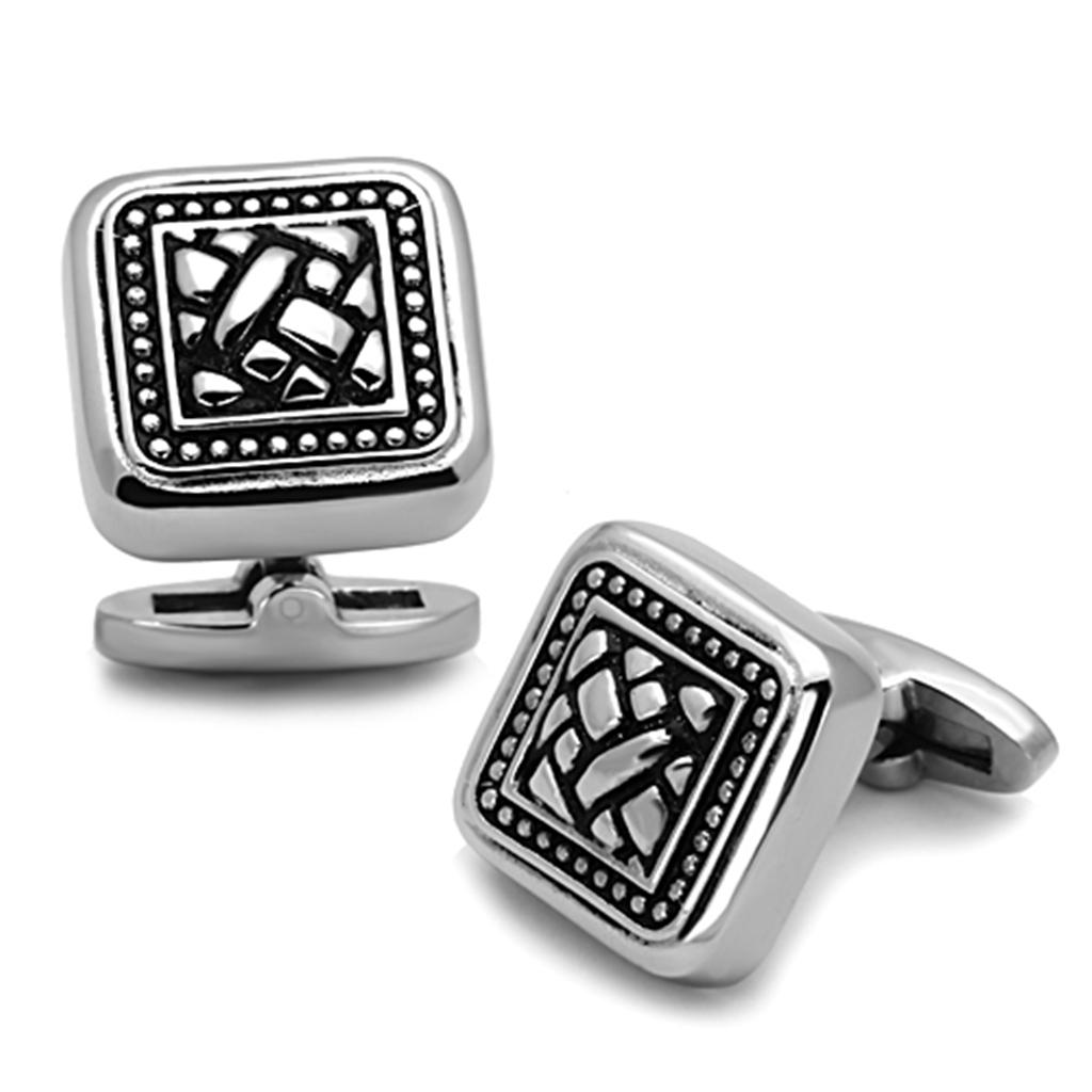 TK1256 - High polished (no plating) Stainless Steel Cufflink with Epoxy  in Jet-0