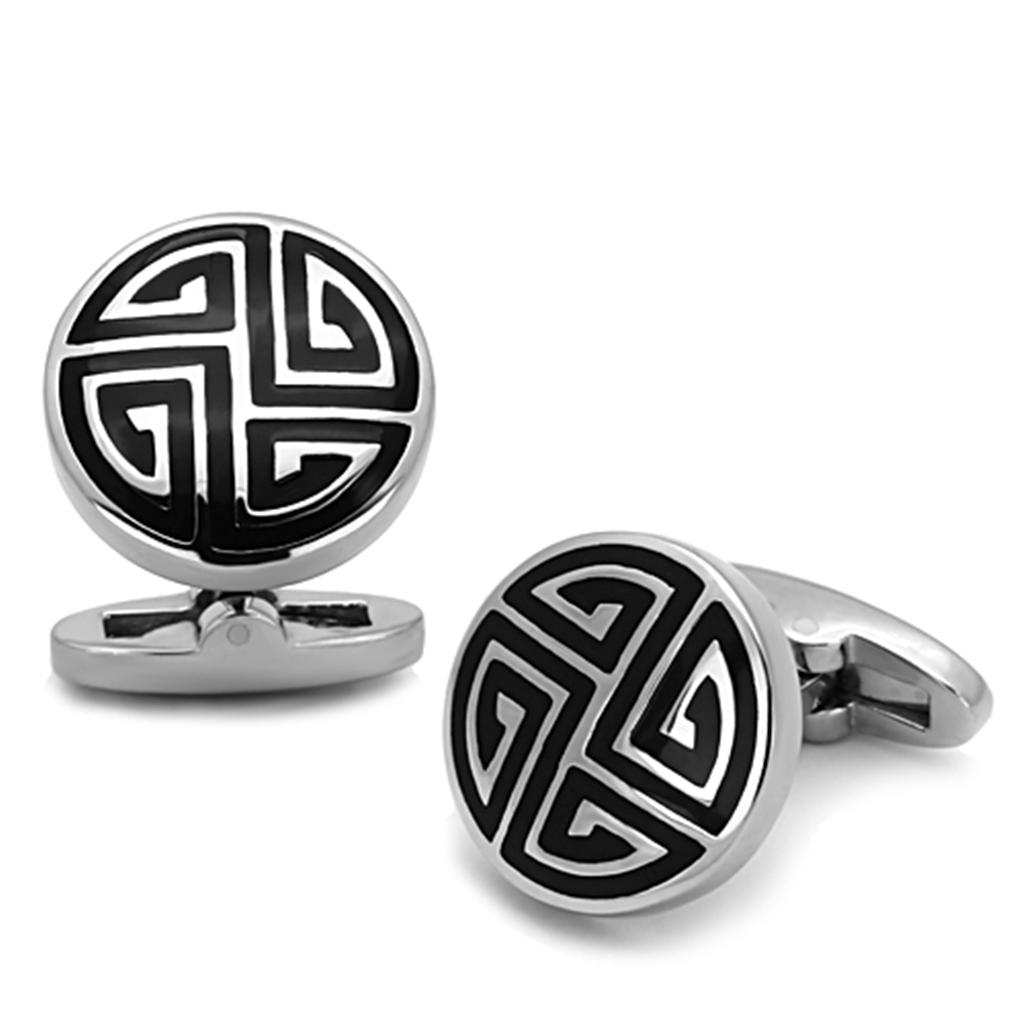 TK1257 - High polished (no plating) Stainless Steel Cufflink with Epoxy  in Jet-0