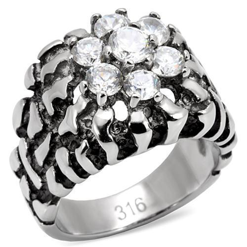 TK125 - High polished (no plating) Stainless Steel Ring with AAA Grade CZ  in Clear-0