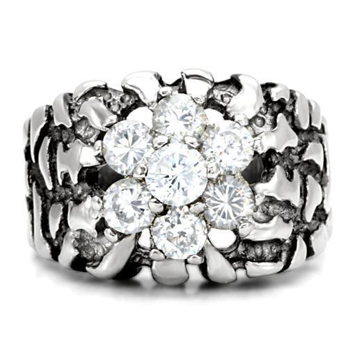 TK125 - High polished (no plating) Stainless Steel Ring with AAA Grade CZ  in Clear-2