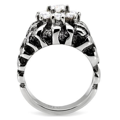 TK125 - High polished (no plating) Stainless Steel Ring with AAA Grade CZ  in Clear-3