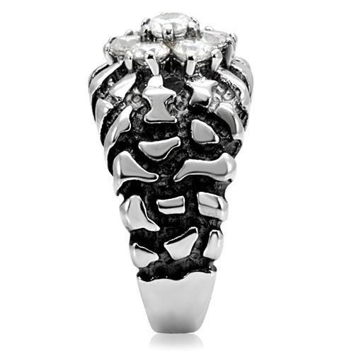 TK125 - High polished (no plating) Stainless Steel Ring with AAA Grade CZ  in Clear-4
