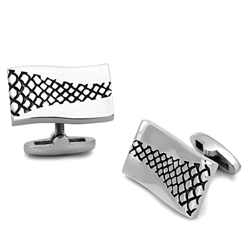 TK1260 - High polished (no plating) Stainless Steel Cufflink with Epoxy  in Jet-0