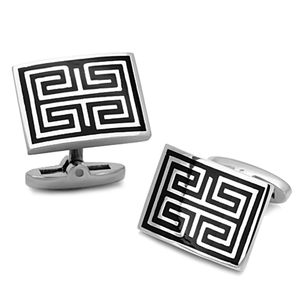 TK1265 - High polished (no plating) Stainless Steel Cufflink with Epoxy  in Jet-0