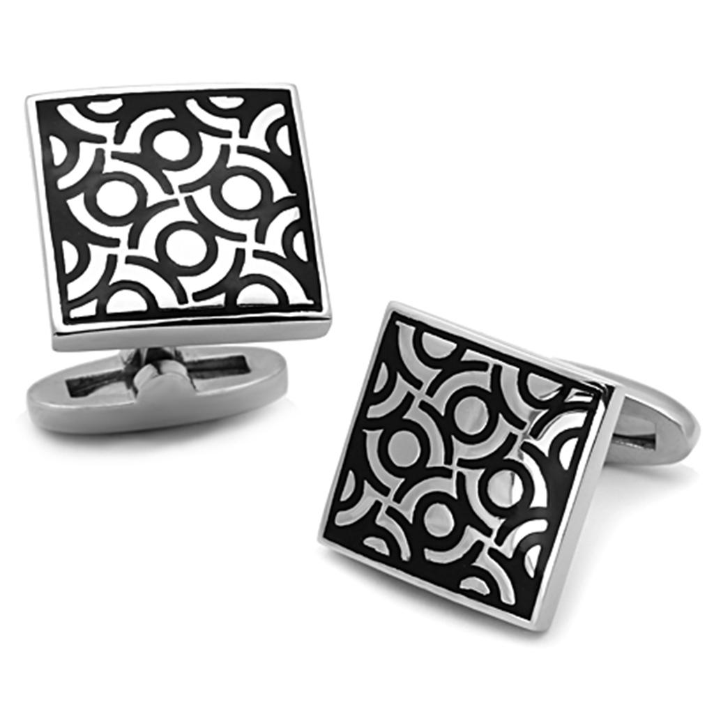 TK1271 - High polished (no plating) Stainless Steel Cufflink with Epoxy  in Jet-0