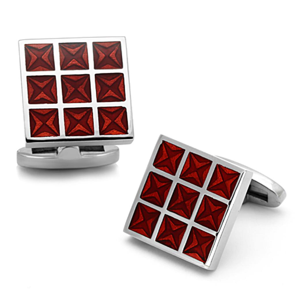 TK1272 - High polished (no plating) Stainless Steel Cufflink with Epoxy  in Garnet-0