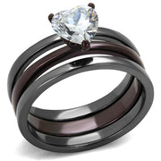 TK1274DC - IP Light Black (IP Gun) & IP Dark Brown (IP coffee) Stainless Steel Ring with AAA Grade CZ  in Clear-0