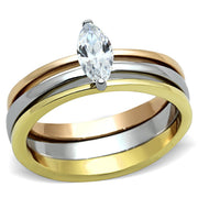 TK1276 - Three Tone (IP Gold & IP Rose Gold & High Polished) Stainless Steel Ring with AAA Grade CZ  in Clear-0