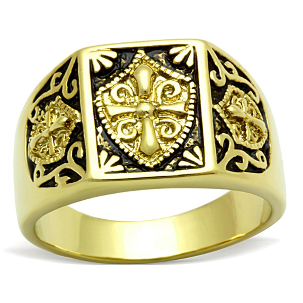 TK127G - IP Gold(Ion Plating) Stainless Steel Ring with Epoxy  in Jet-0