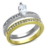 TK1282 - Two-Tone IP Gold (Ion Plating) Stainless Steel Ring with AAA Grade CZ  in Clear-0