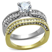 TK1284 - Two-Tone IP Gold (Ion Plating) Stainless Steel Ring with AAA Grade CZ  in Clear-0