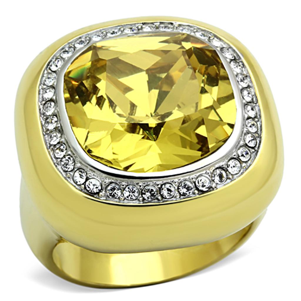 TK1285 - Two-Tone IP Gold (Ion Plating) Stainless Steel Ring with Synthetic Synthetic Glass in Topaz-0