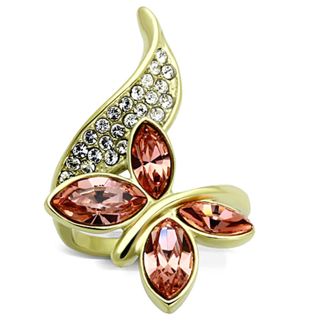 TK1288 - IP Gold(Ion Plating) Stainless Steel Ring with Top Grade Crystal  in Light Peach-0
