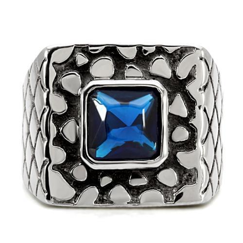 TK128 - High polished (no plating) Stainless Steel Ring with Synthetic Synthetic Glass in Montana-2