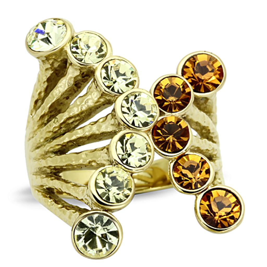 TK1291 - IP Gold(Ion Plating) Stainless Steel Ring with Top Grade Crystal  in Multi Color-0