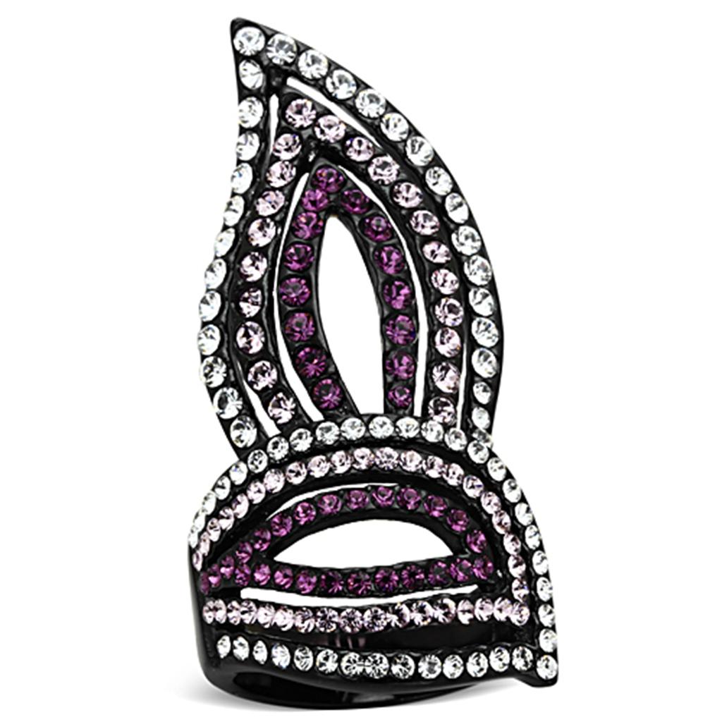 TK1293 - IP Black(Ion Plating) Stainless Steel Ring with Top Grade Crystal  in Multi Color-0
