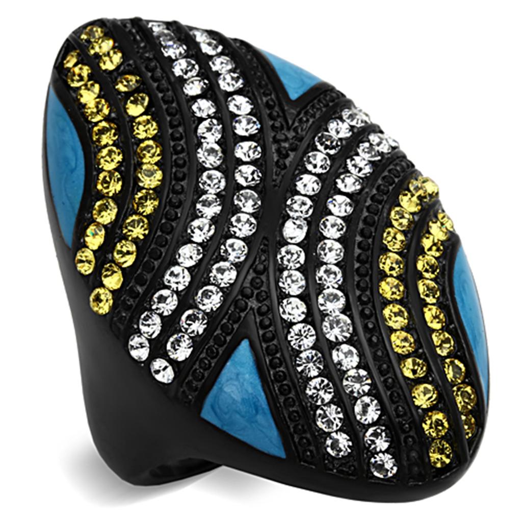 TK1294 - IP Black(Ion Plating) Stainless Steel Ring with Top Grade Crystal  in Citrine Yellow-0