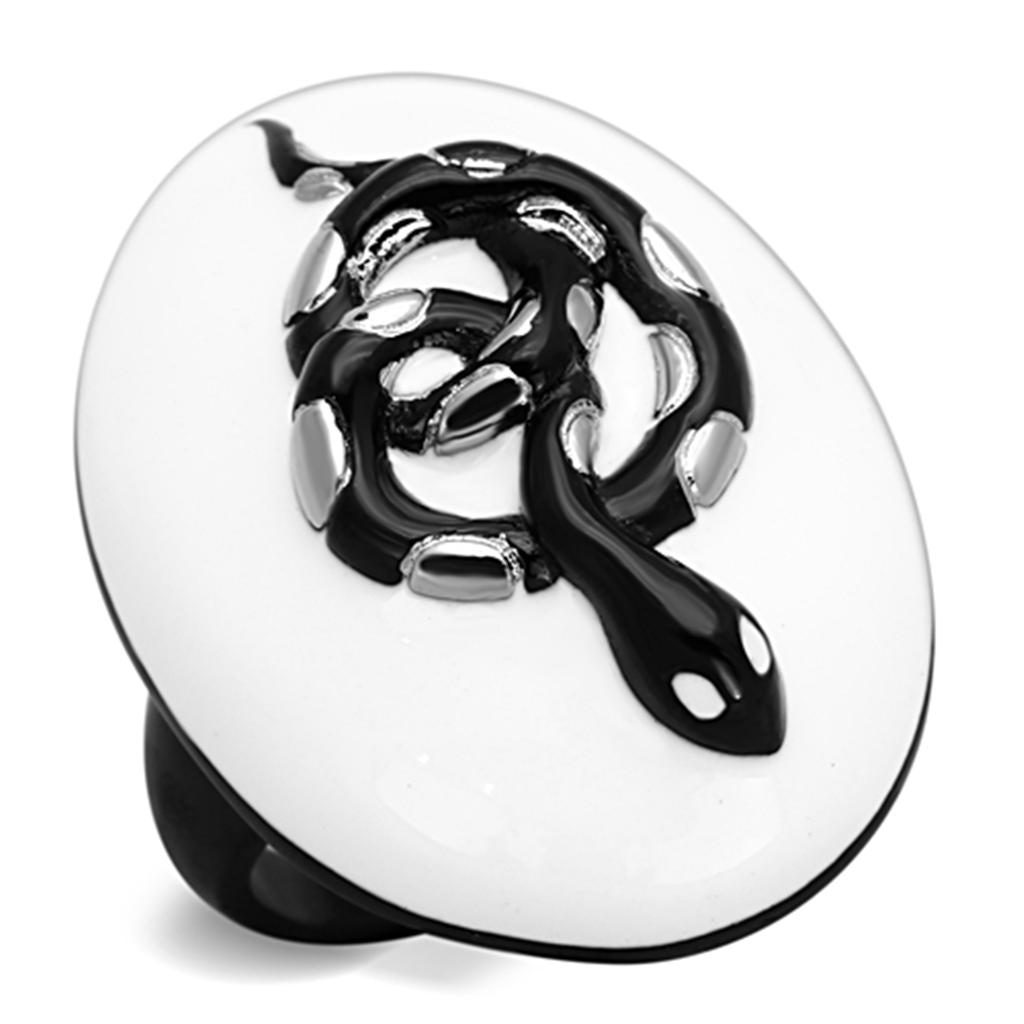 TK1295 - Two-Tone IP Black Stainless Steel Ring with Epoxy  in White-0