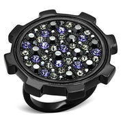 TK1296 - IP Black(Ion Plating) Stainless Steel Ring with Top Grade Crystal  in Multi Color-0