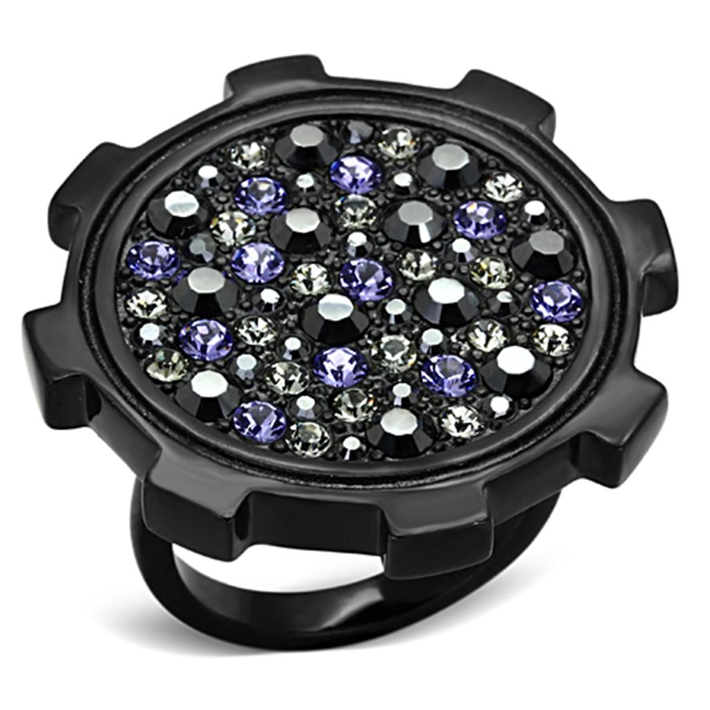 TK1296 - IP Black(Ion Plating) Stainless Steel Ring with Top Grade Crystal  in Multi Color-0