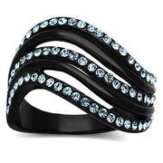TK1297 - IP Black(Ion Plating) Stainless Steel Ring with Top Grade Crystal  in Sea Blue-0