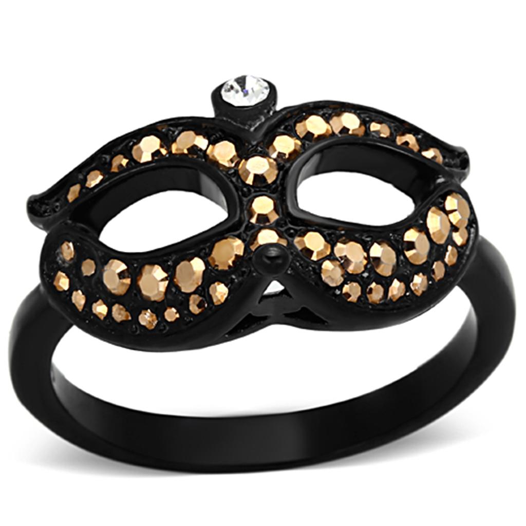 TK1299 - IP Black(Ion Plating) Stainless Steel Ring with Top Grade Crystal  in Metallic Light Gold-0