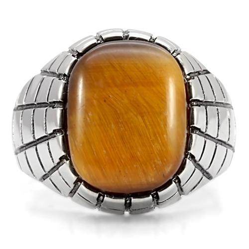 TK129 - High polished (no plating) Stainless Steel Ring with Synthetic Tiger Eye in Topaz-2