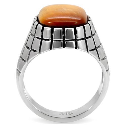 TK129 - High polished (no plating) Stainless Steel Ring with Synthetic Tiger Eye in Topaz-3