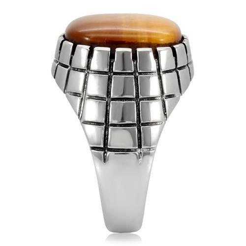 TK129 - High polished (no plating) Stainless Steel Ring with Synthetic Tiger Eye in Topaz-4
