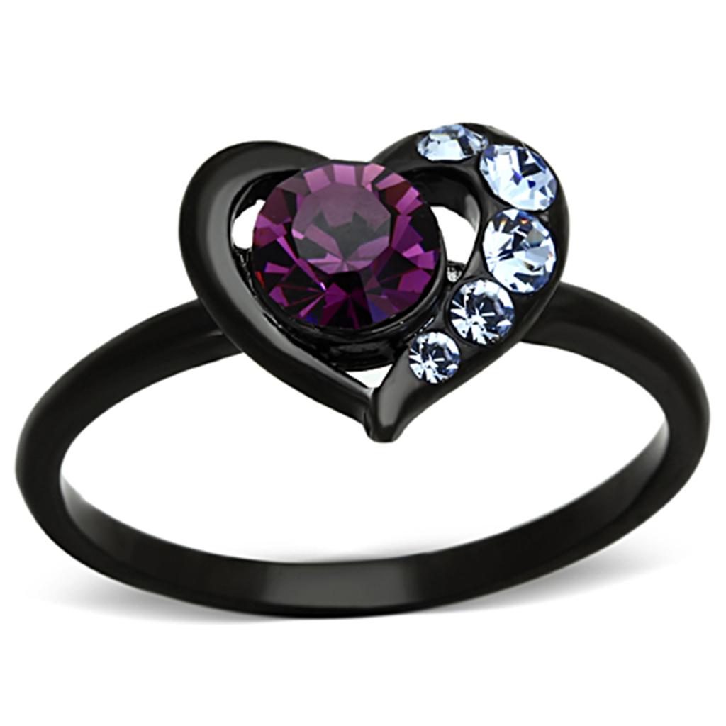 TK1300 - IP Black(Ion Plating) Stainless Steel Ring with Top Grade Crystal  in Amethyst-0