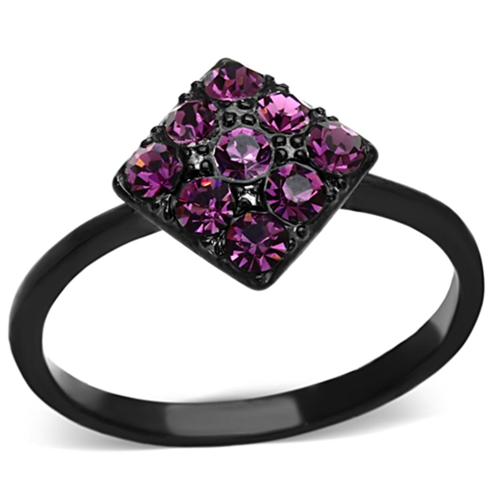 TK1301 - IP Black(Ion Plating) Stainless Steel Ring with Top Grade Crystal  in Amethyst-0
