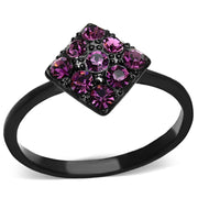 TK1301 - IP Black(Ion Plating) Stainless Steel Ring with Top Grade Crystal  in Amethyst-0