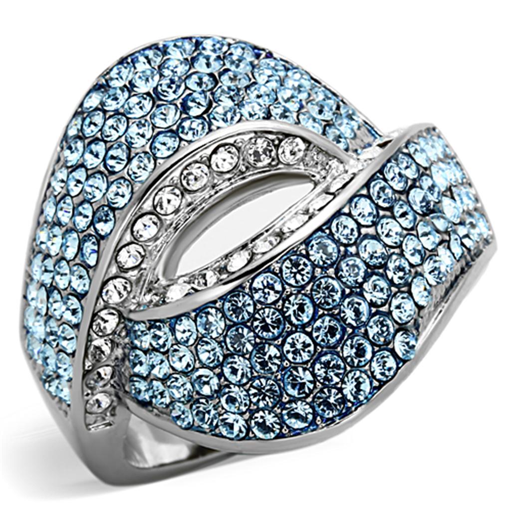 TK1303 - High polished (no plating) Stainless Steel Ring with Top Grade Crystal  in Sea Blue-0