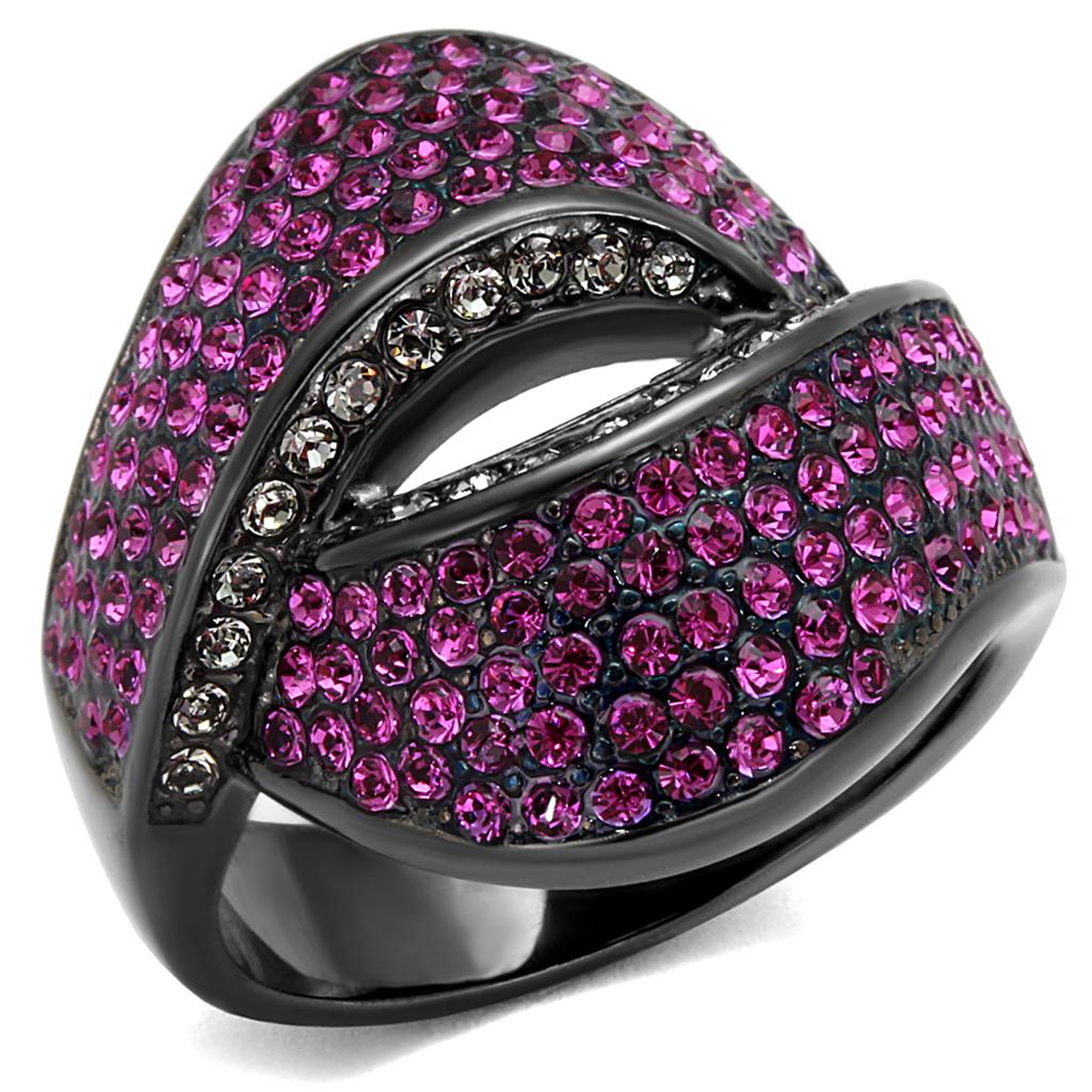 TK1303LJ - IP Light Black  (IP Gun) Stainless Steel Ring with Top Grade Crystal  in Light Peach-0