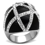 TK1306 - High polished (no plating) Stainless Steel Ring with Top Grade Crystal  in Clear-0