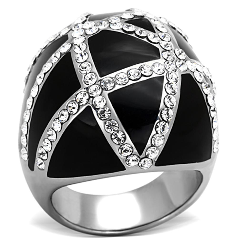 TK1306 - High polished (no plating) Stainless Steel Ring with Top Grade Crystal  in Clear-0