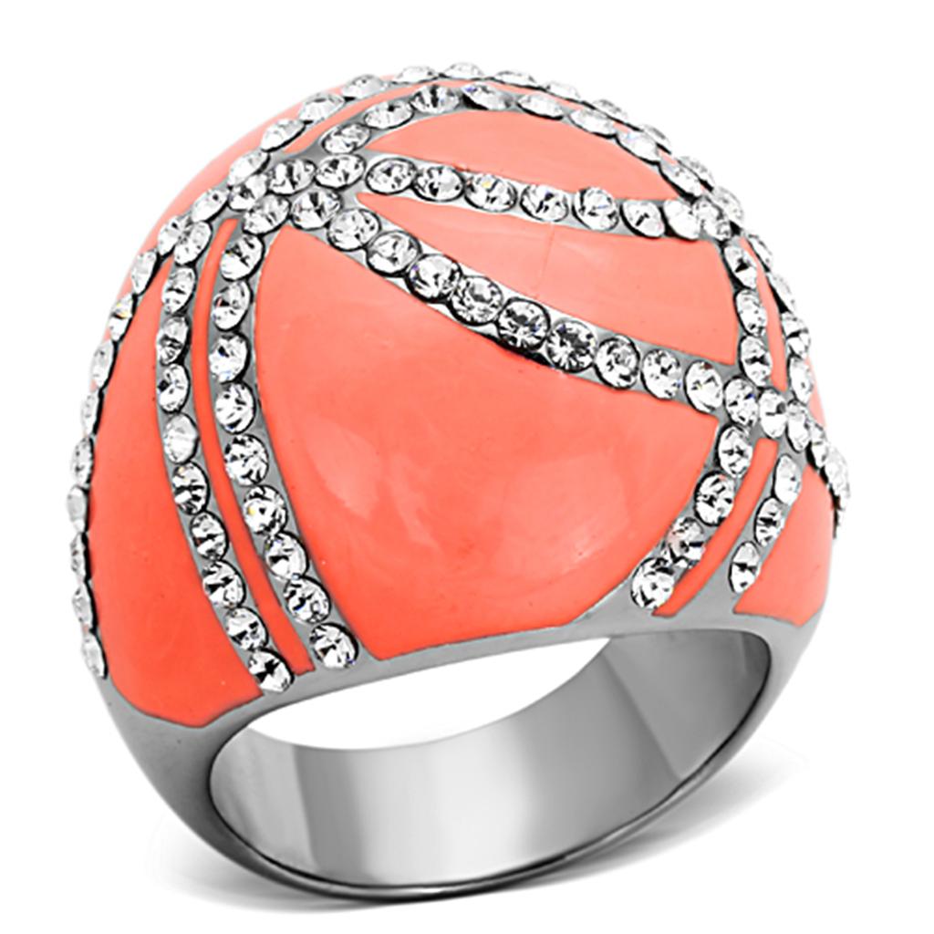 TK1307 - High polished (no plating) Stainless Steel Ring with Top Grade Crystal  in Clear-0
